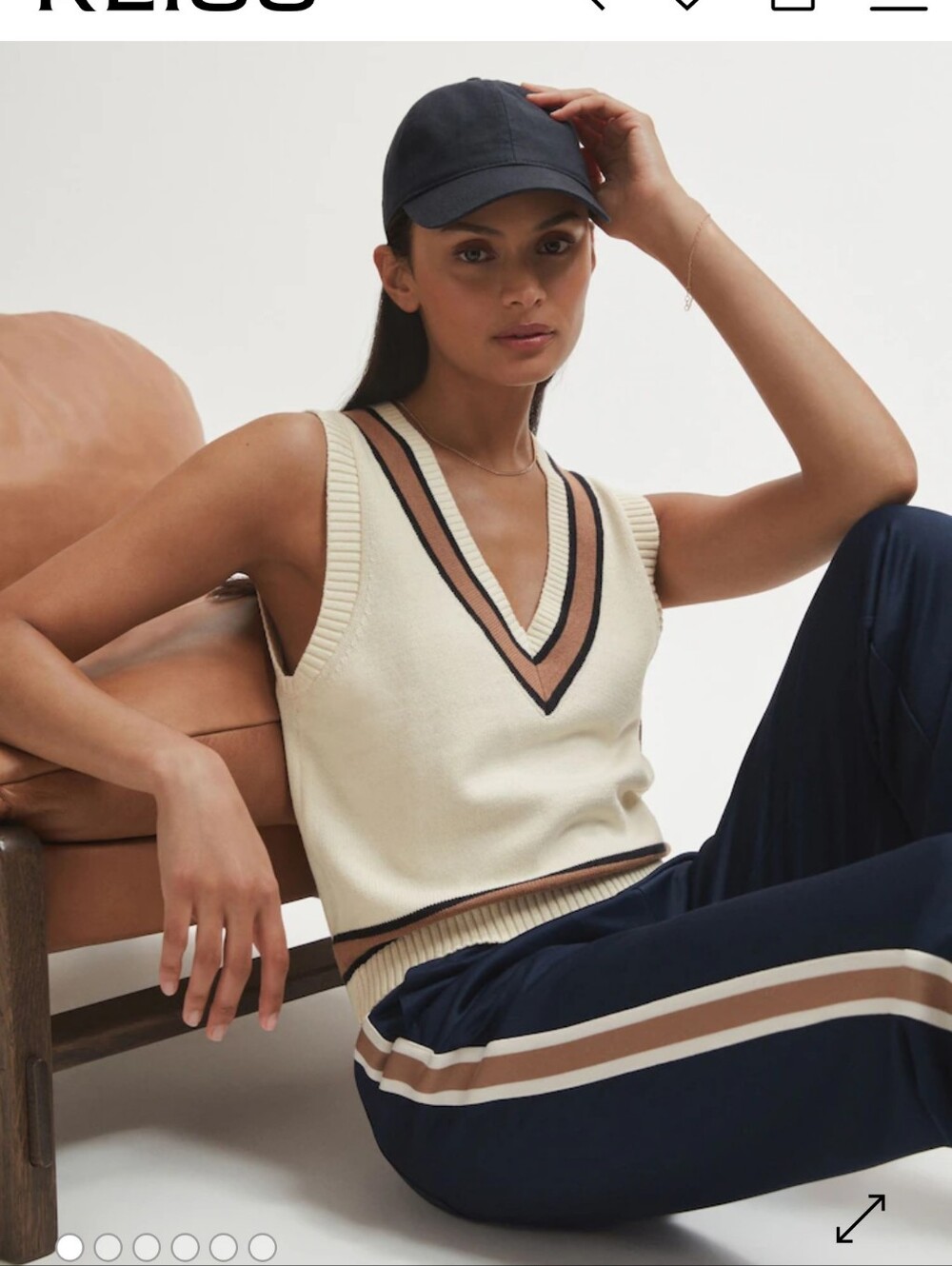 Reiss Women's Navy Track Pants with Stripes And Cotton Vest Medium